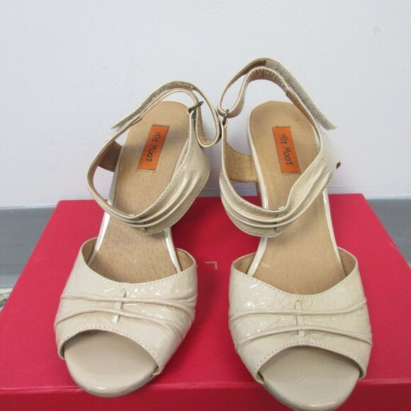 Miz Mooz Marnie High Heels Sandals Leather Strap 7 Beige Block y2k Stripe 520 - Picture 2 of 15